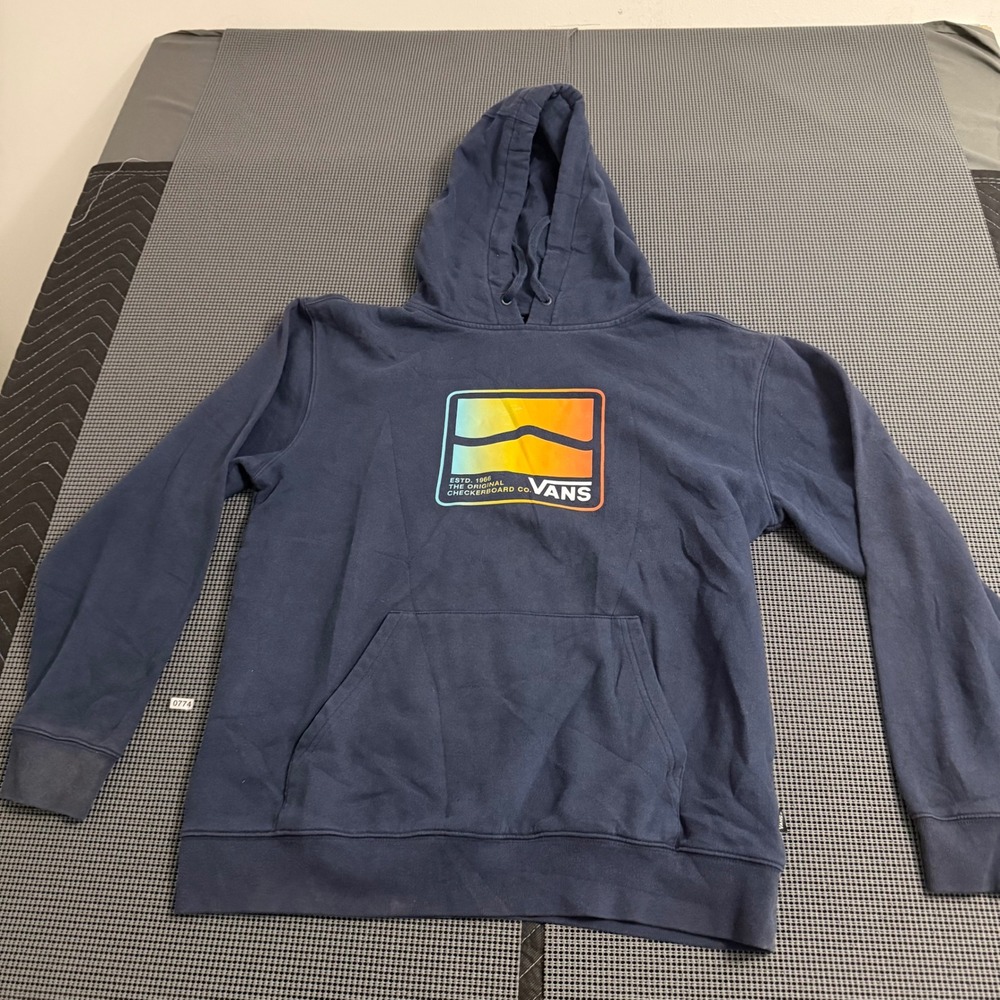 Vans Off The Wall Mens‎ Navy Blue Gradient Logo Graphic Hoodie Sweatshirt Medium